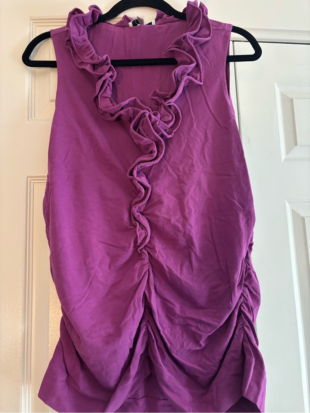 CAbi Purple Ruffle Front Sleeveless Top